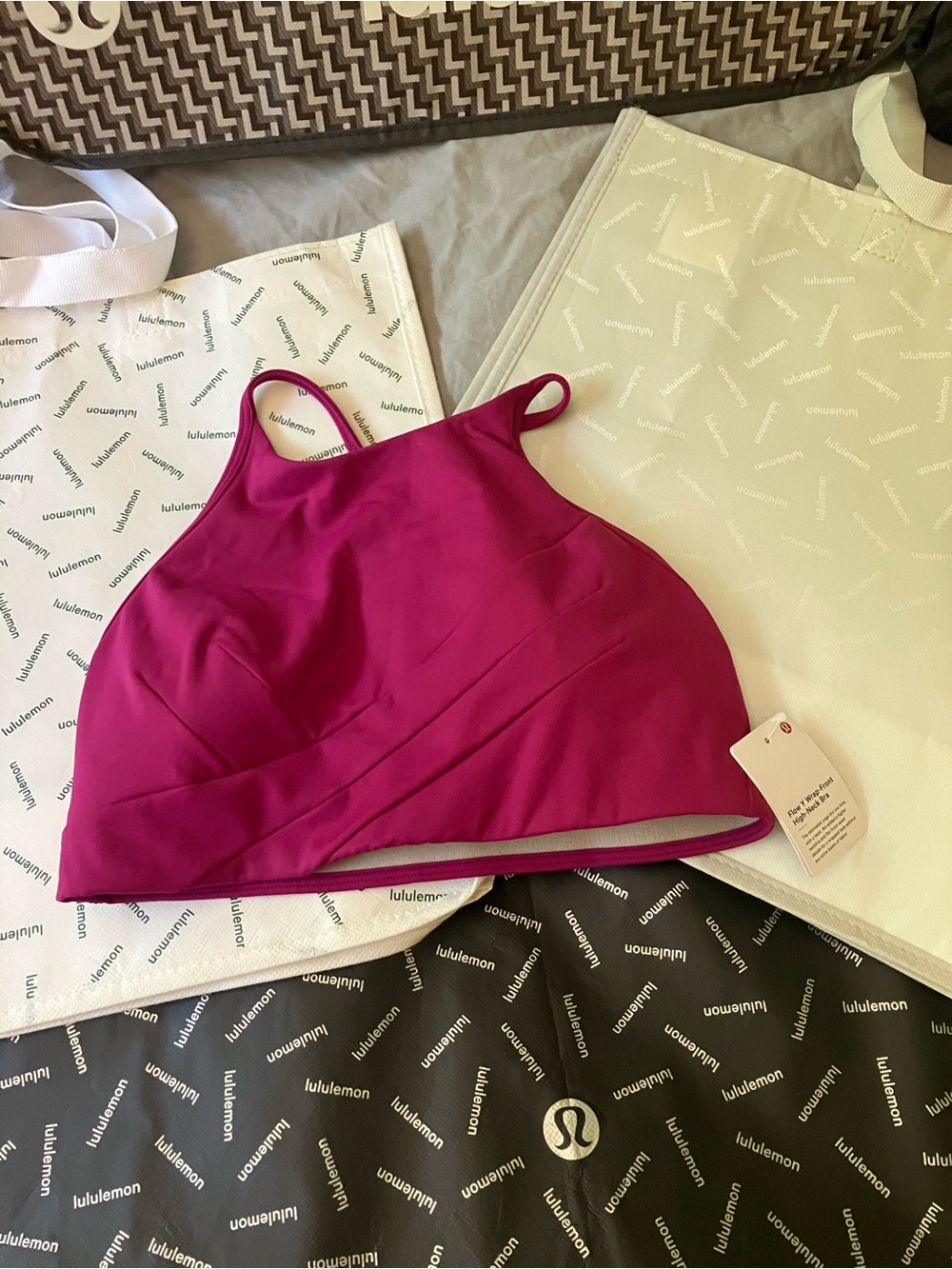 NWT Lululemon Flow Y Wrap-Front Hgh-Neck Bra *B/C Cup, Sz 6, Magenta Purple